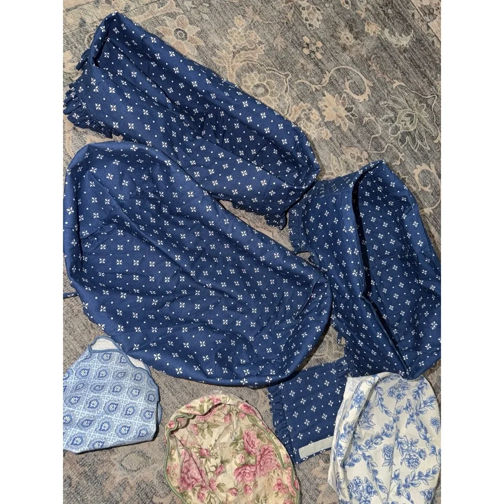 Vintage Longaberger Basket Fabric Liners Navy Blue, Peony